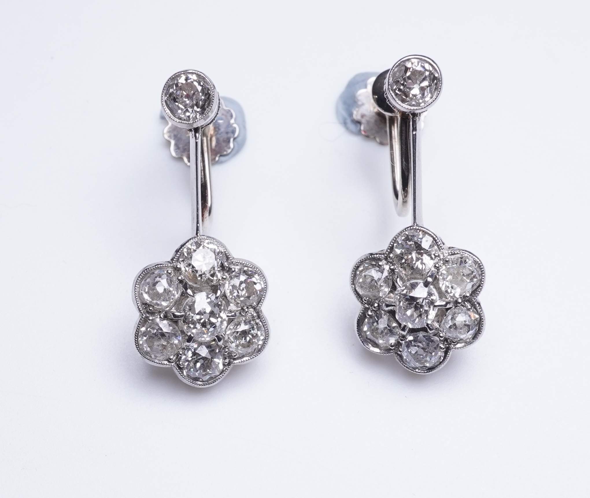 A pair of diamond earrings, early 20th century